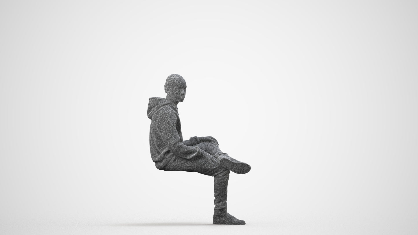 realistic 3D boy casual kids, scanned archviz people for Blender and 3ds Max, wireframe side view