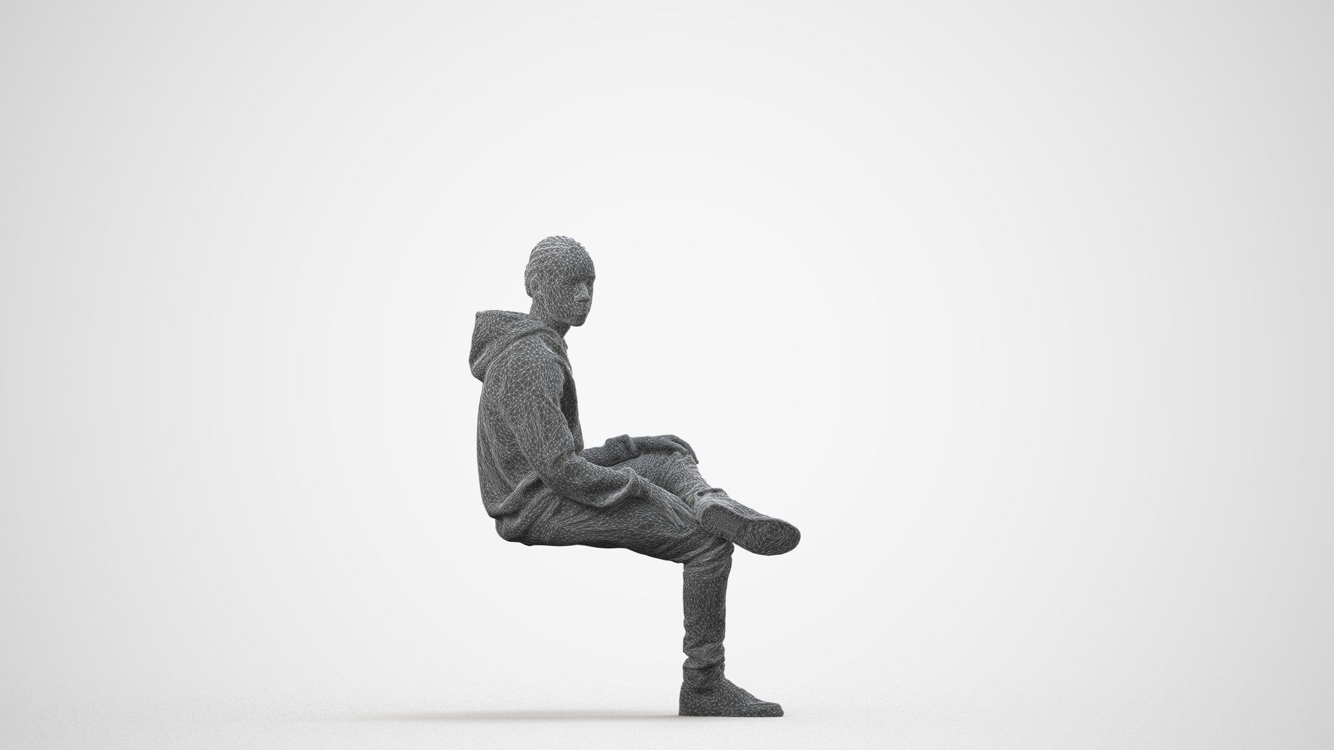 realistic 3D boy casual kids, scanned archviz people for Blender and 3ds Max, wireframe side view