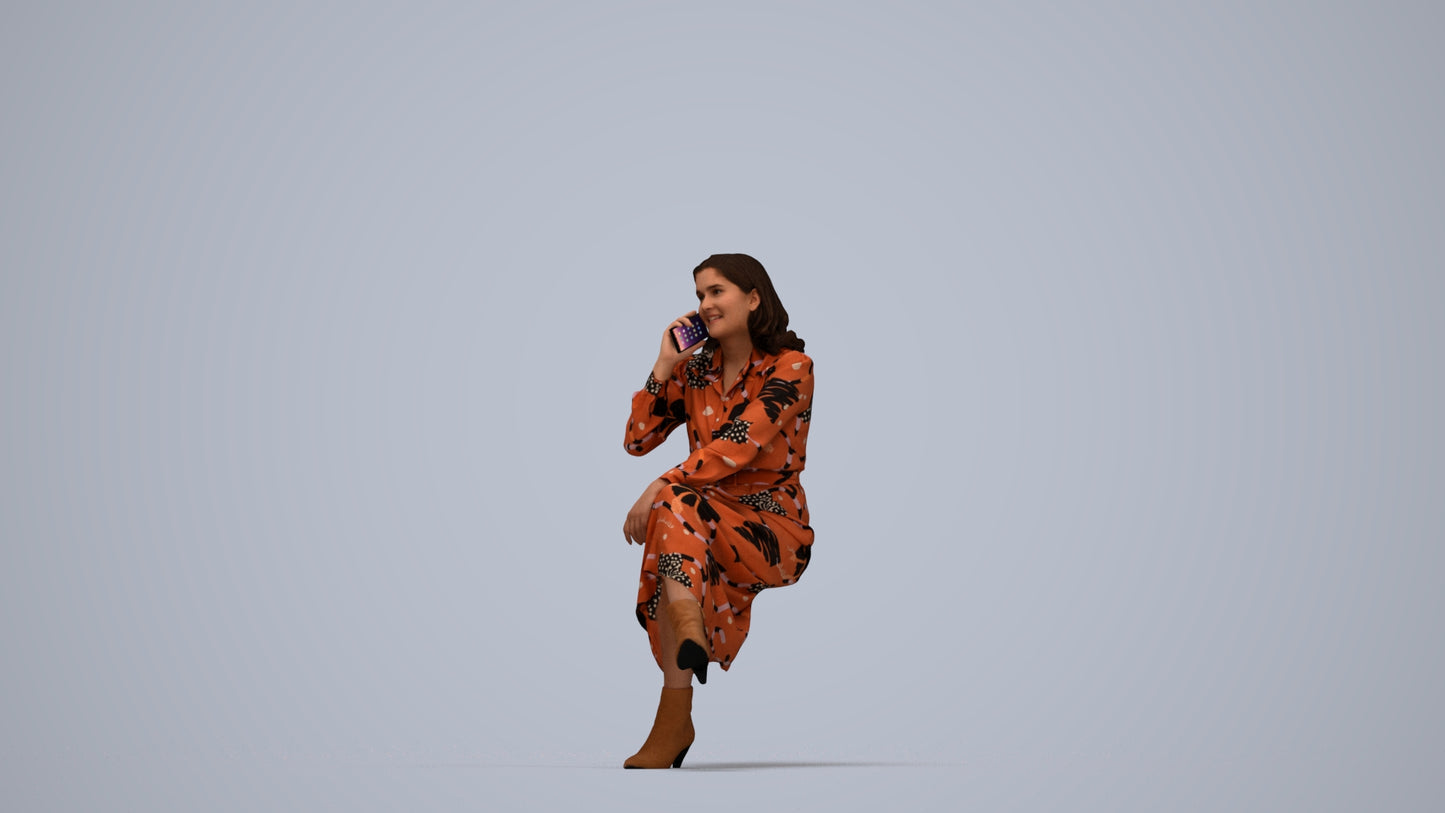 3D scanned woman sitting casual, photorealistic archviz people for Enscape and SketchUp, top-down view render