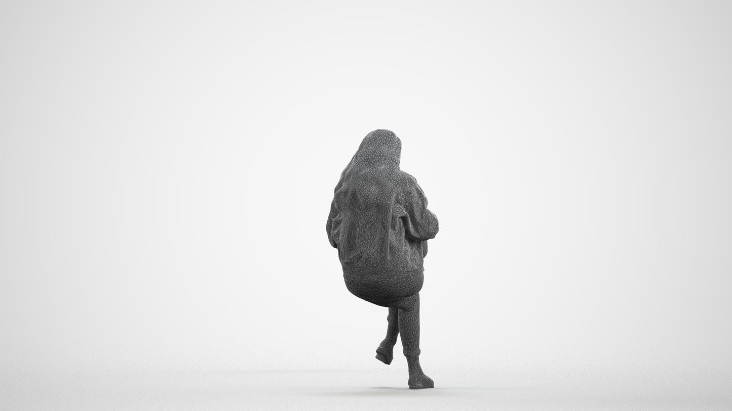 realistic 3D human woman sitting, archviz people FBX OBJ for Blender, wireframe front view