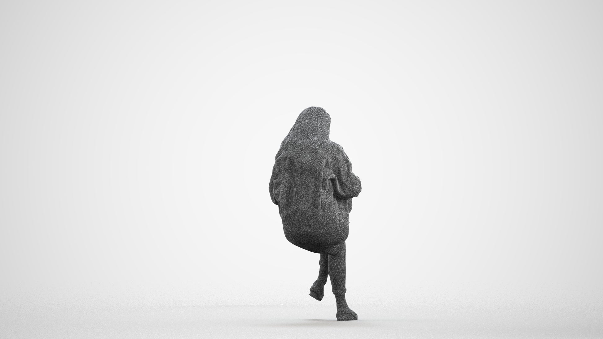 realistic 3D human woman sitting, archviz people FBX OBJ for Blender, wireframe front view