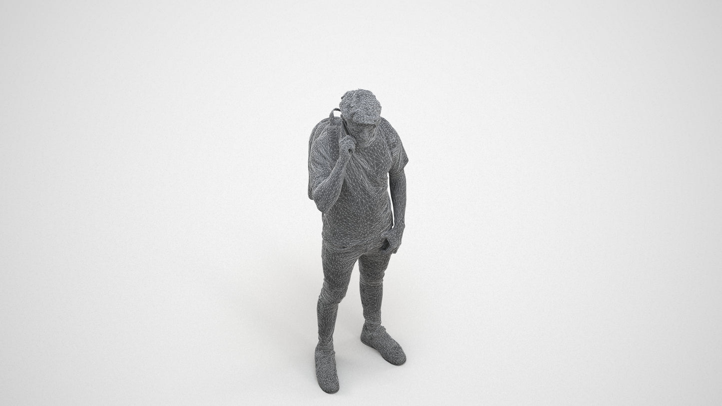 3D scanned man standing casual, photorealistic archviz people for Enscape and SketchUp, wireframe three-quarter view