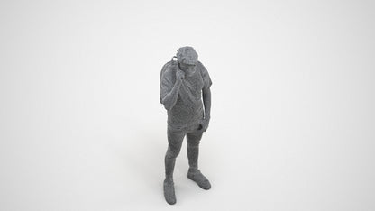 3D scanned man standing casual, photorealistic archviz people for Enscape and SketchUp, wireframe three-quarter view