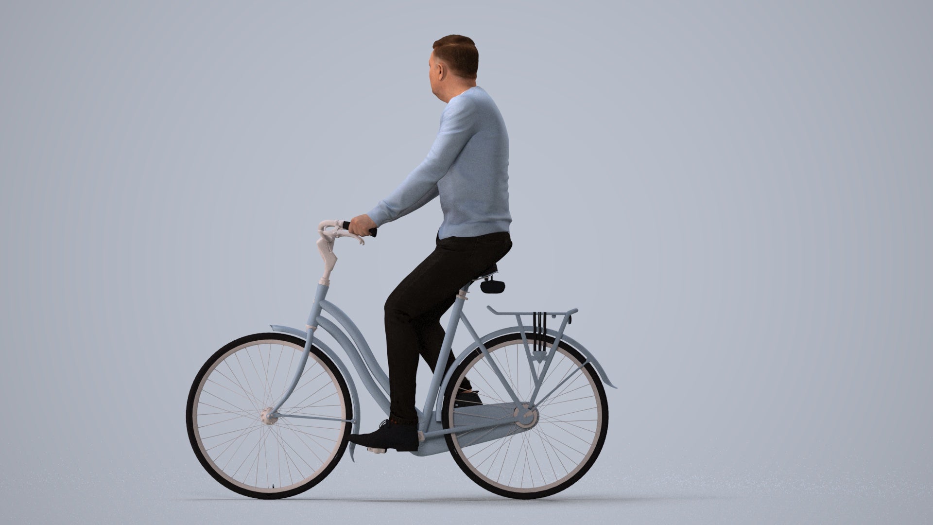 realistic 3D people man casual cycling, render-ready for V-Ray and Corona, FBX OBJ, three-quarter view render