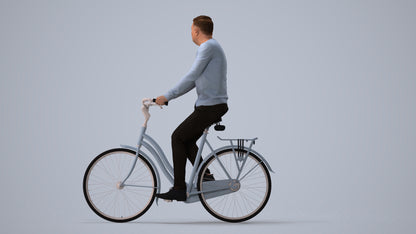 realistic 3D people man casual cycling, render-ready for V-Ray and Corona, FBX OBJ, three-quarter view render