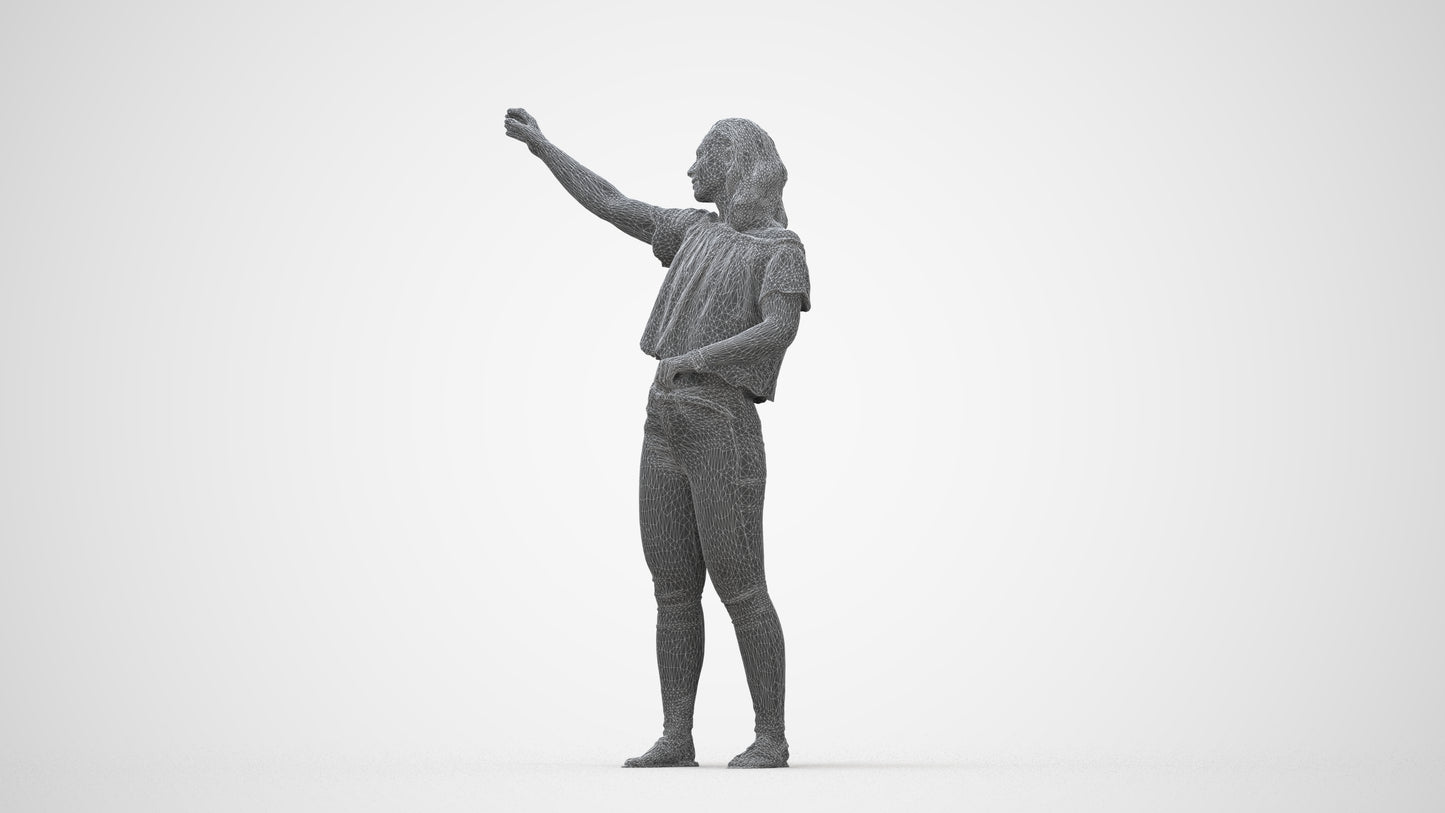 photogrammetry 3D woman casual standing, realistic human model archviz FBX, wireframe back view