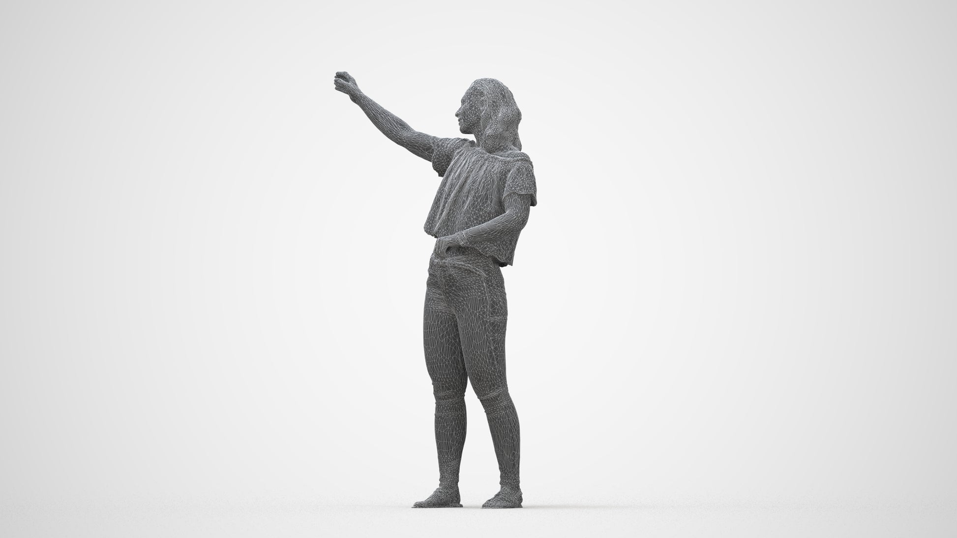 photogrammetry 3D woman casual standing, realistic human model archviz FBX, wireframe back view