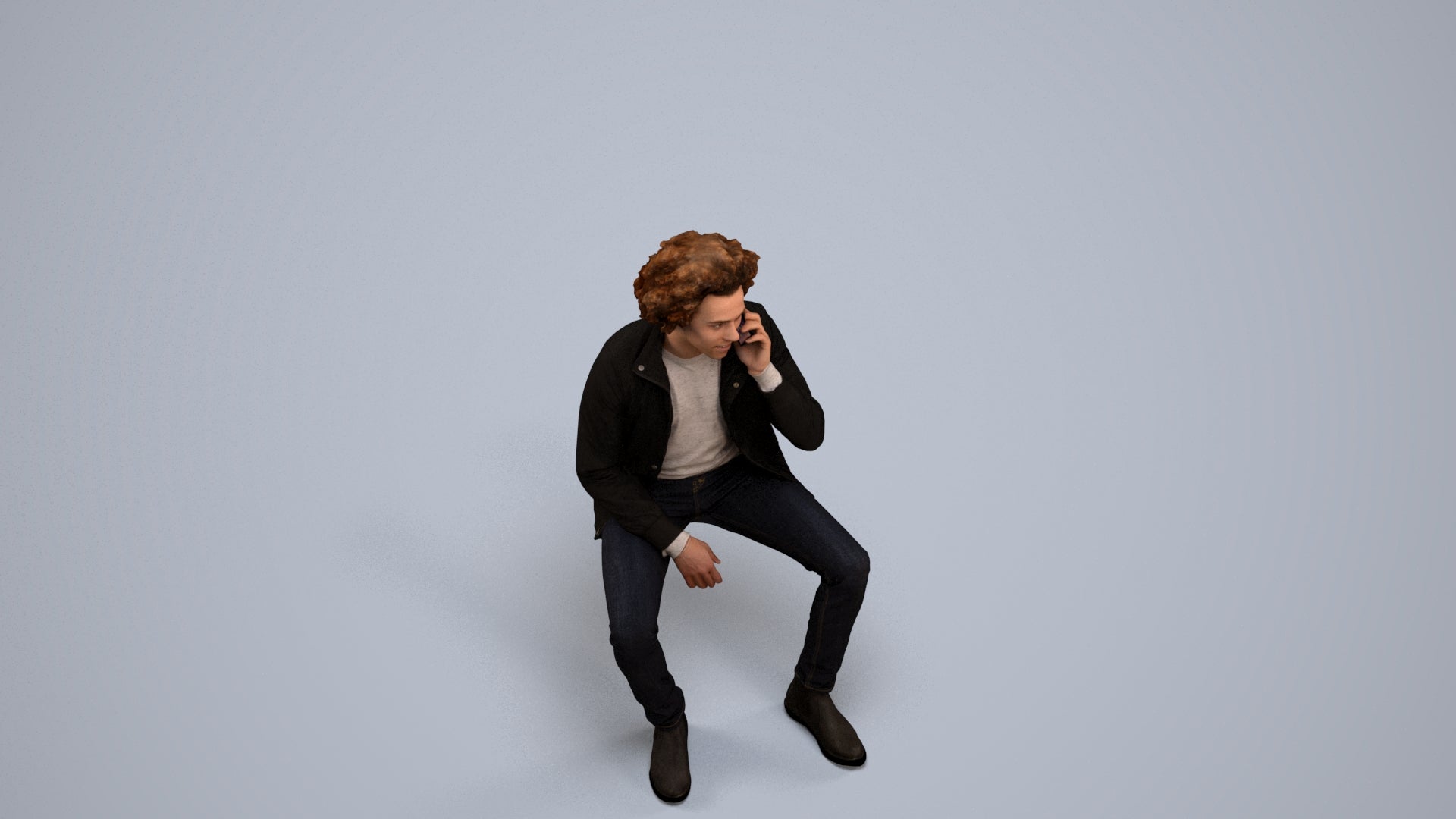 3D people model man casual sitting, scanned human for 3ds Max rendering, back view render