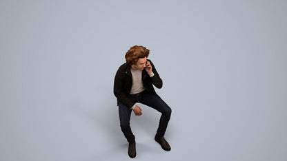 3D people model man casual sitting, scanned human for 3ds Max rendering, back view render