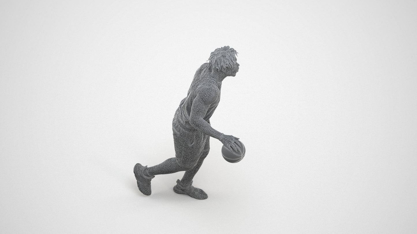 3D scanned man sport, photorealistic archviz people for Enscape and SketchUp, wireframe three-quarter view