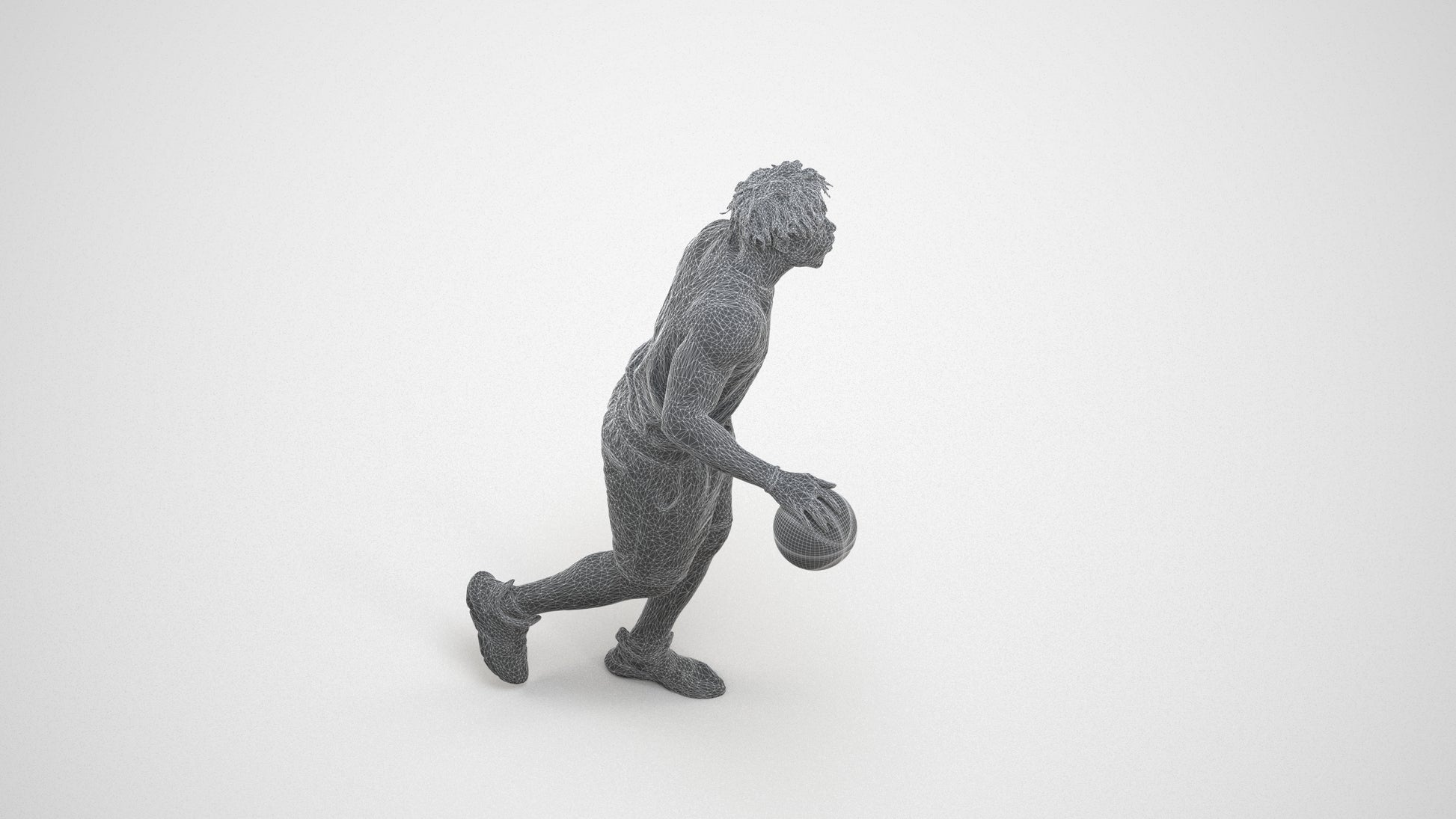 3D scanned man sport, photorealistic archviz people for Enscape and SketchUp, wireframe three-quarter view