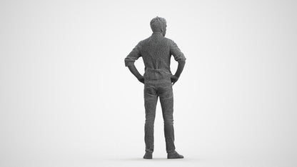 realistic 3D man casual standing, scanned archviz people for Blender and 3ds Max, wireframe front view