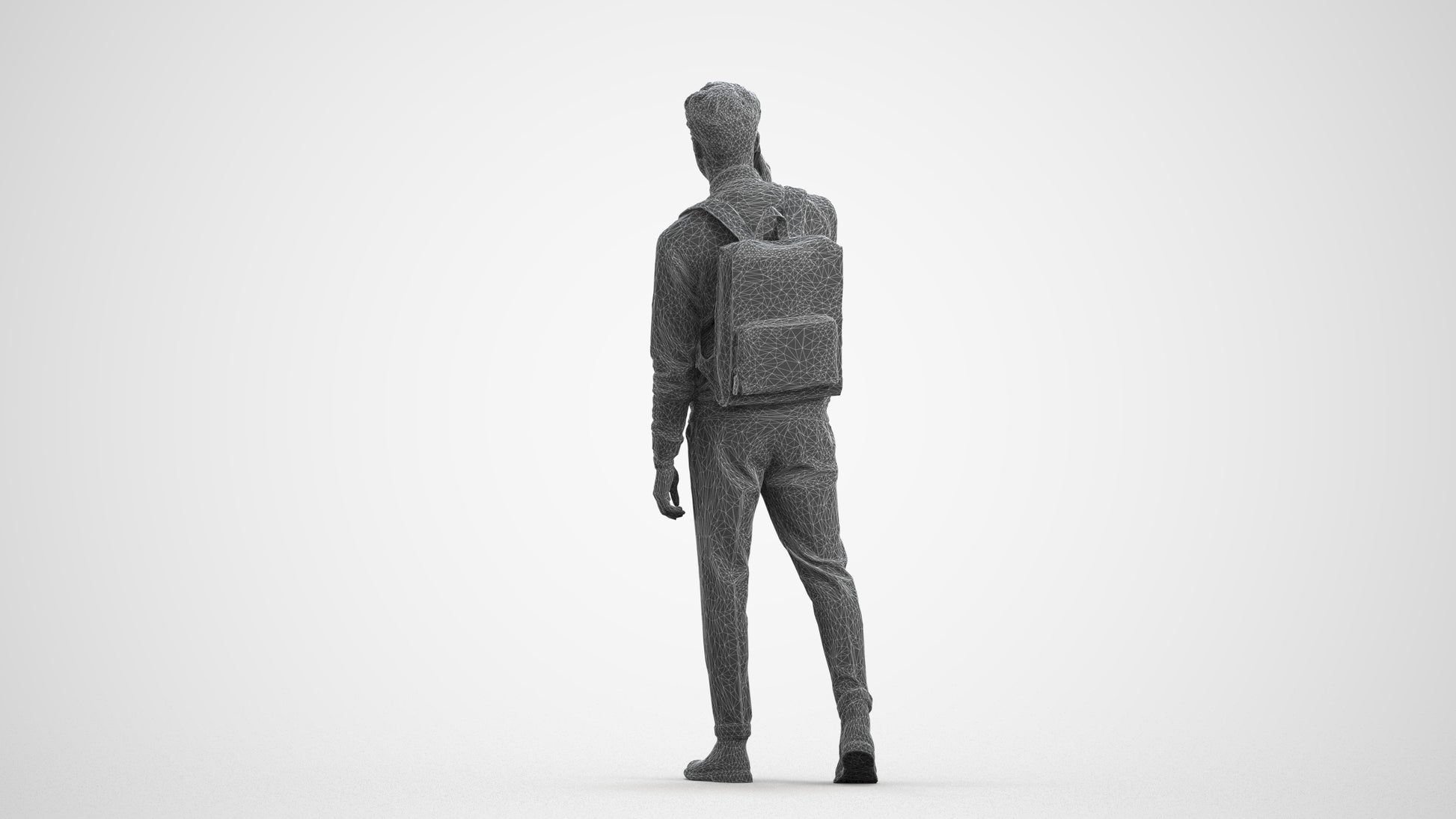 scanned 3D man casual walking, photogrammetry people for Enscape and V-Ray, wireframe front view
