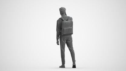 scanned 3D man casual walking, photogrammetry people for Enscape and V-Ray, wireframe front view