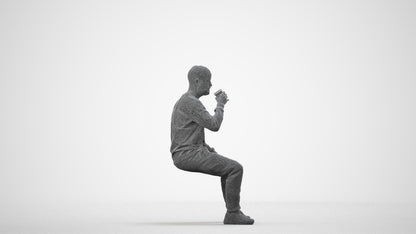 3D people model man casual sitting, scanned human for 3ds Max rendering, wireframe side view