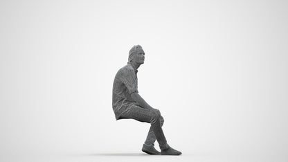 3D scanned man sitting casual, photorealistic archviz people for Enscape and SketchUp, wireframe side view