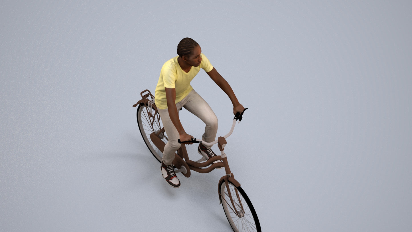 realistic 3D boy casual cycling, scanned archviz people for Blender and 3ds Max, back view render