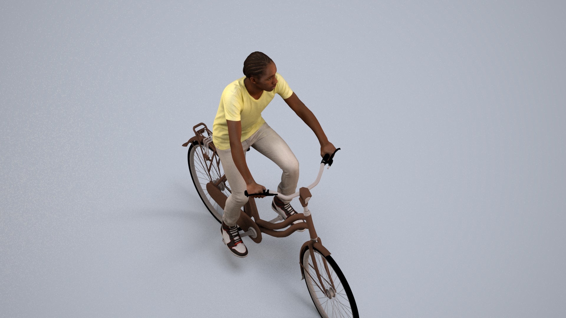 realistic 3D boy casual cycling, scanned archviz people for Blender and 3ds Max, back view render