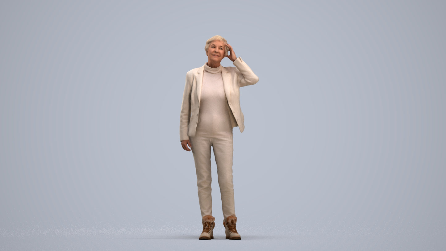 3D scanned senior woman standing business, photorealistic archviz people for Enscape and SketchUp, standing pose render