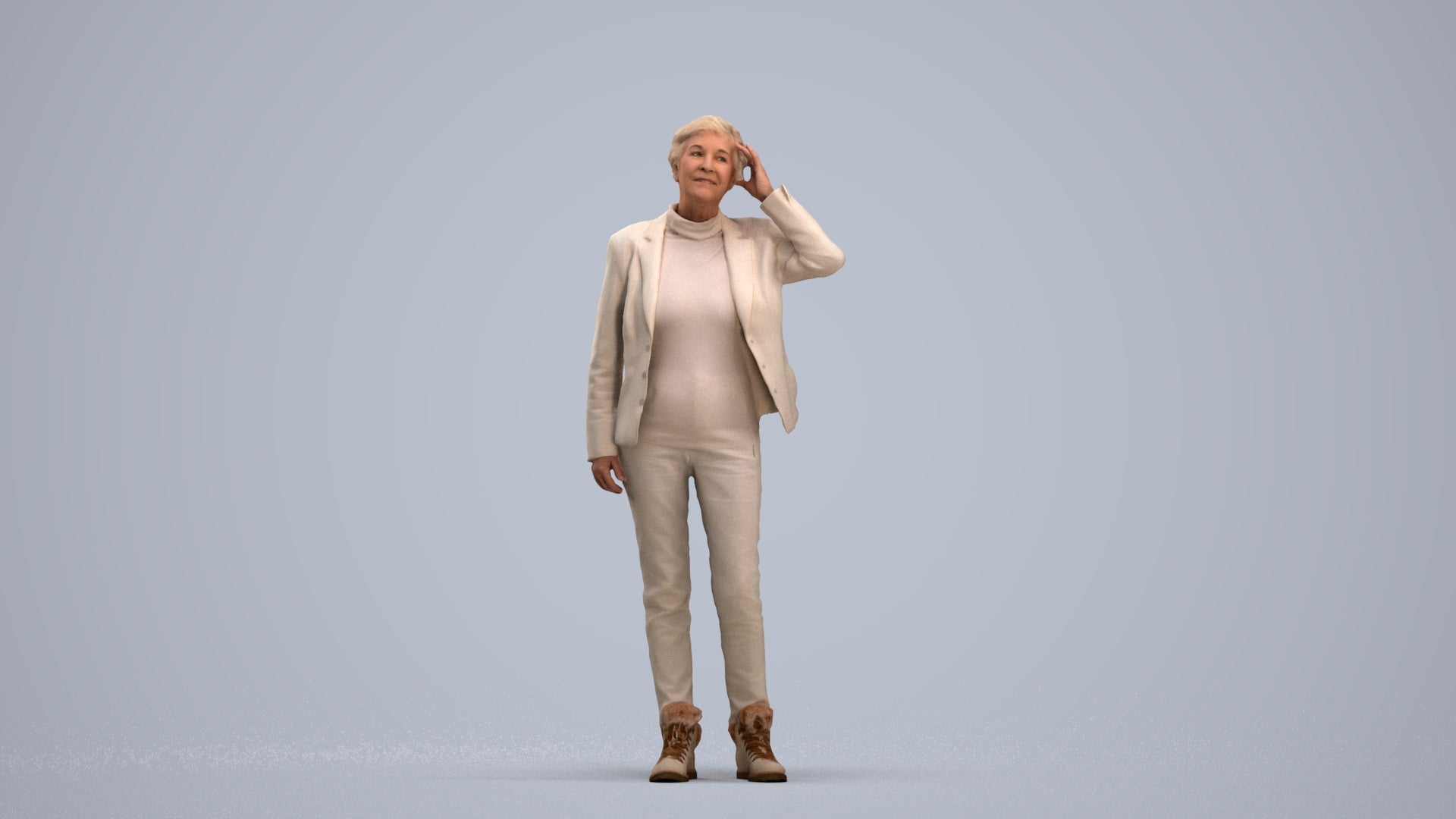 3D scanned senior woman standing business, photorealistic archviz people for Enscape and SketchUp, standing pose render