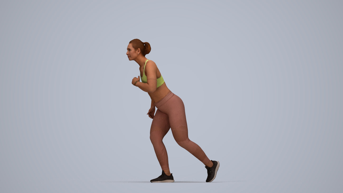 3D people model woman sport, scanned human for 3ds Max rendering, top-down view render