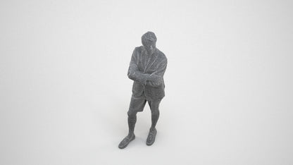 3D human model man business standing, photogrammetry scanned person for archviz, wireframe three-quarter view