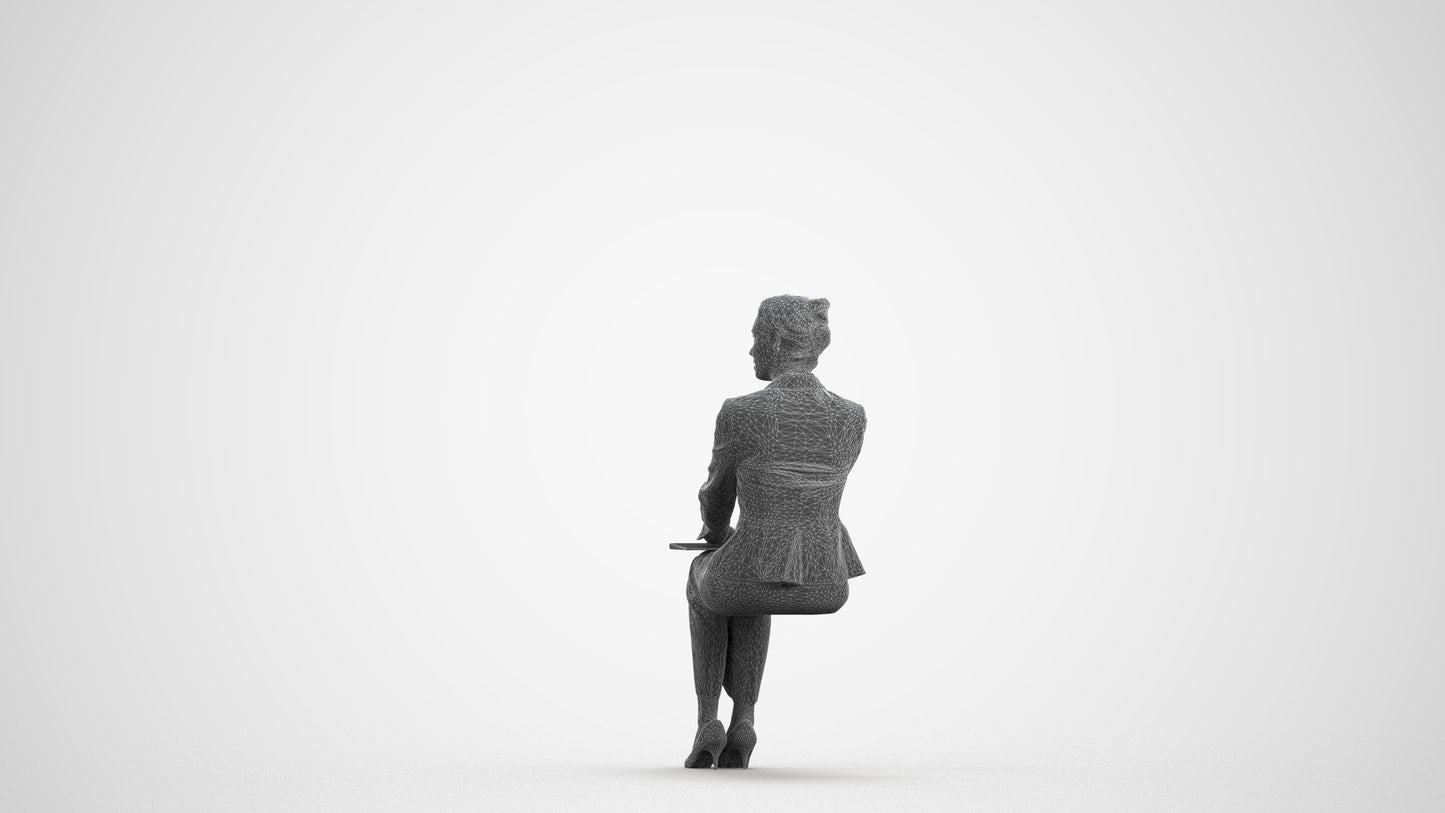 3D human model woman casual mix, photogrammetry scanned person for archviz, wireframe front view
