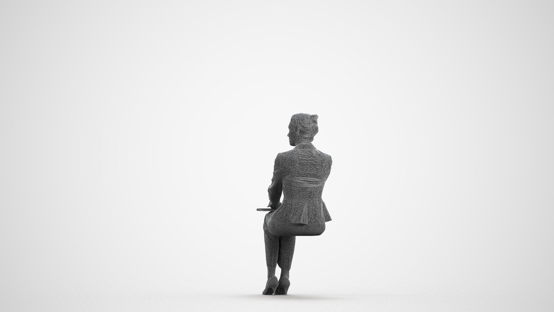 3D human model woman casual mix, photogrammetry scanned person for archviz, wireframe front view