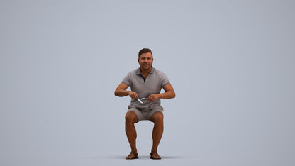 3D scanned man sitting casual, photorealistic archviz people for Enscape and SketchUp, standing pose render