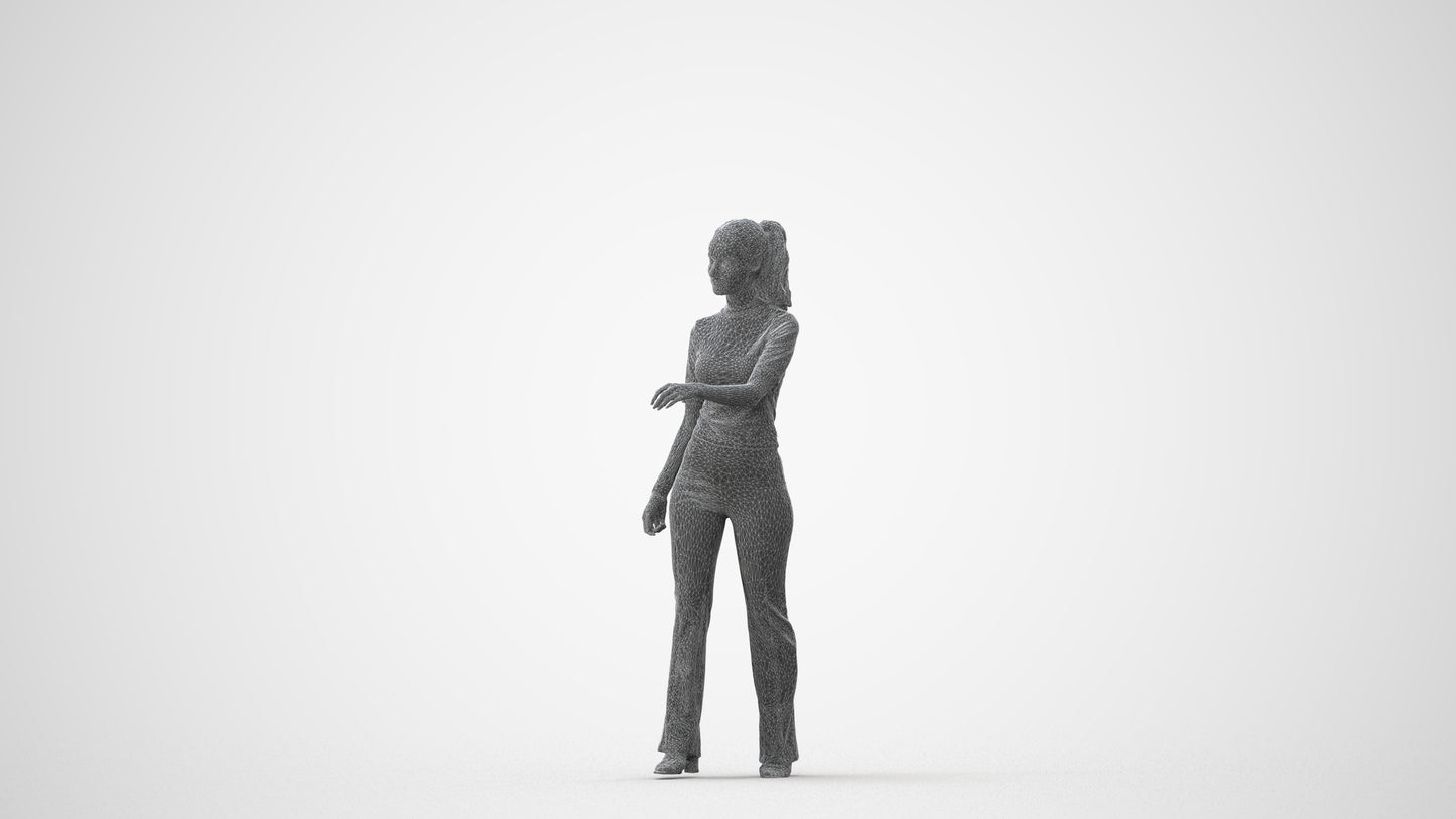 realistic 3D human woman casual door, archviz people FBX OBJ for Blender, square thumbnail