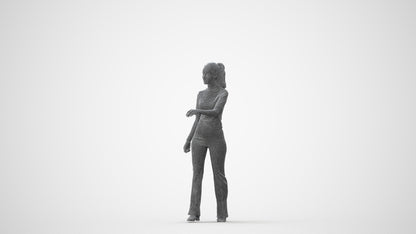 realistic 3D human woman casual door, archviz people FBX OBJ for Blender, square thumbnail
