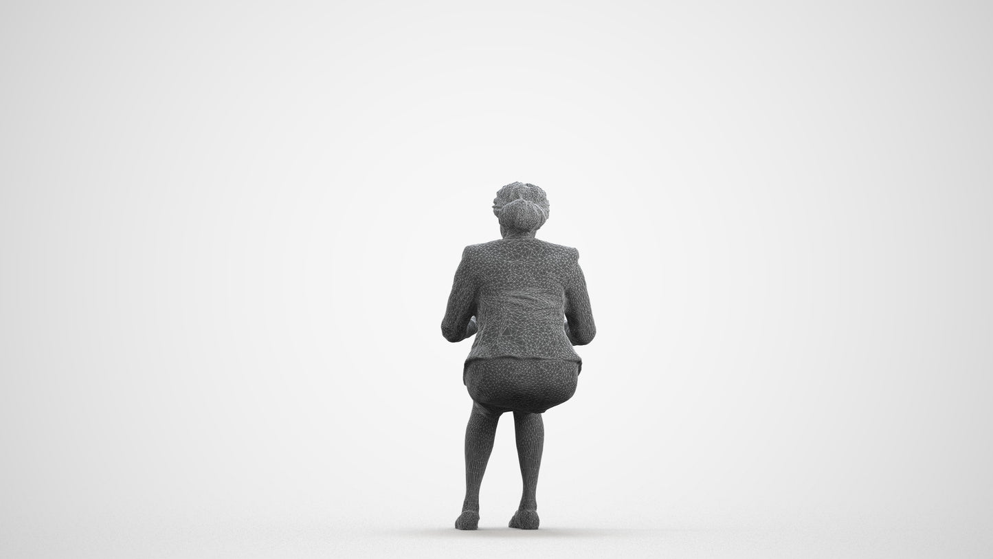 3D people model woman business sitting, scanned human for 3ds Max rendering, wireframe front view