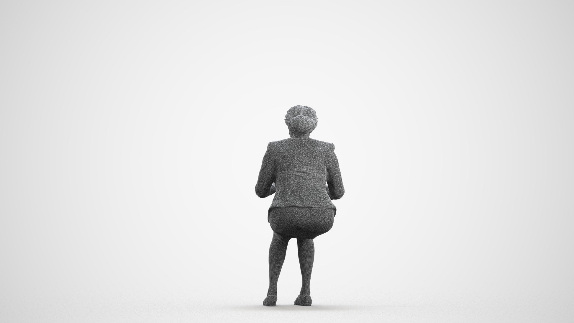 3D people model woman business sitting, scanned human for 3ds Max rendering, wireframe front view