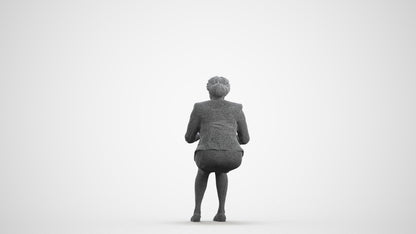 3D people model woman business sitting, scanned human for 3ds Max rendering, wireframe front view