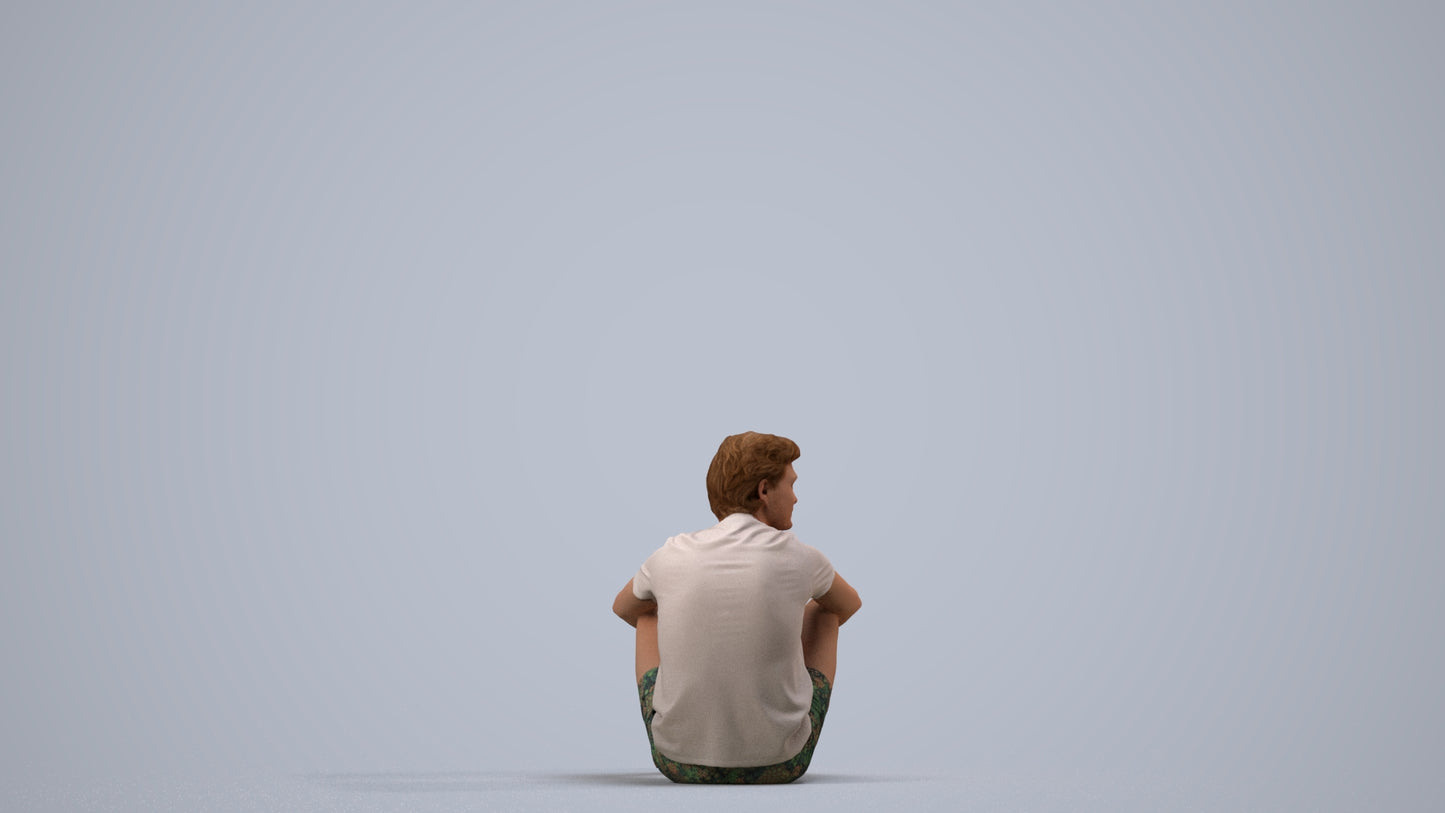 3D human model man casual pool, photogrammetry scanned person for archviz, side view render