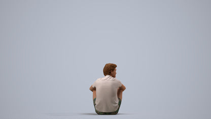 3D human model man casual pool, photogrammetry scanned person for archviz, side view render
