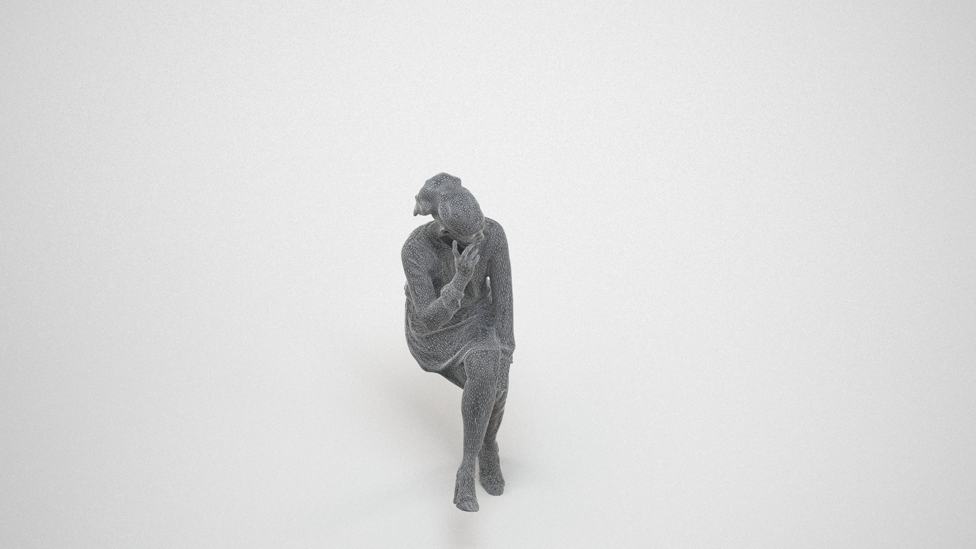 3D people model woman casual sitting, scanned human for 3ds Max rendering, wireframe three-quarter view
