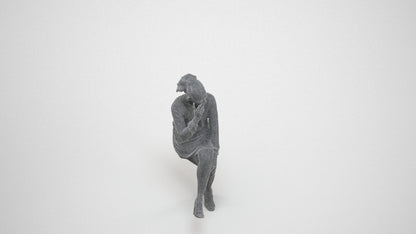 3D people model woman casual sitting, scanned human for 3ds Max rendering, wireframe three-quarter view