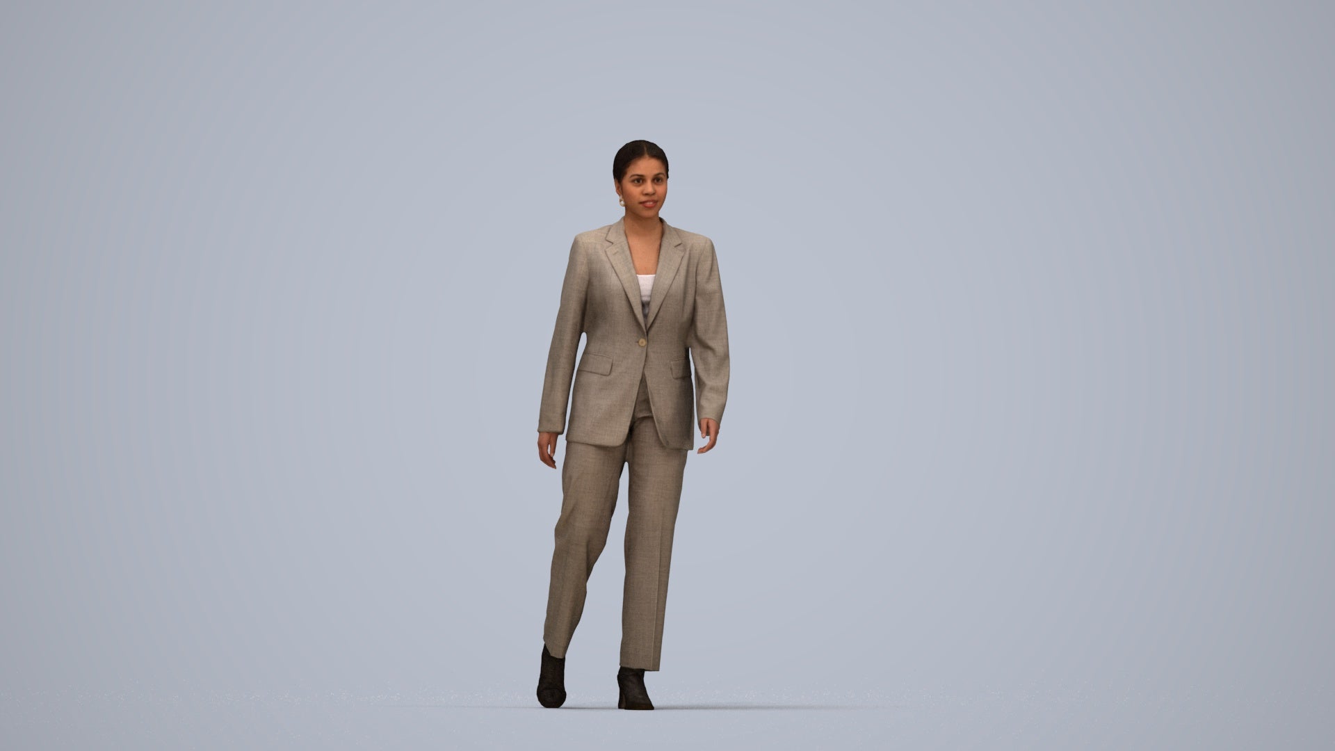 3D scanned woman standing business, photorealistic archviz people for Enscape and SketchUp, top-down view render