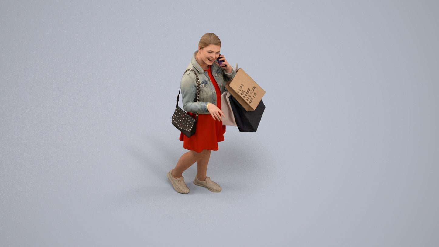 scanned 3D woman casual shopping, photogrammetry people for Enscape and V-Ray, back view render