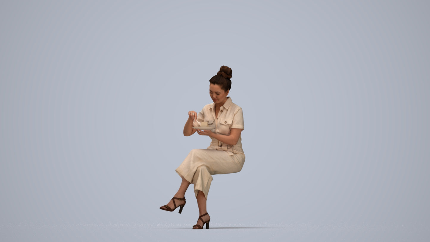 photogrammetry 3D woman formal sitting, realistic human model archviz FBX, top-down view render