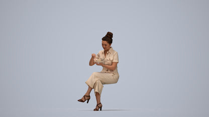 photogrammetry 3D woman formal sitting, realistic human model archviz FBX, top-down view render