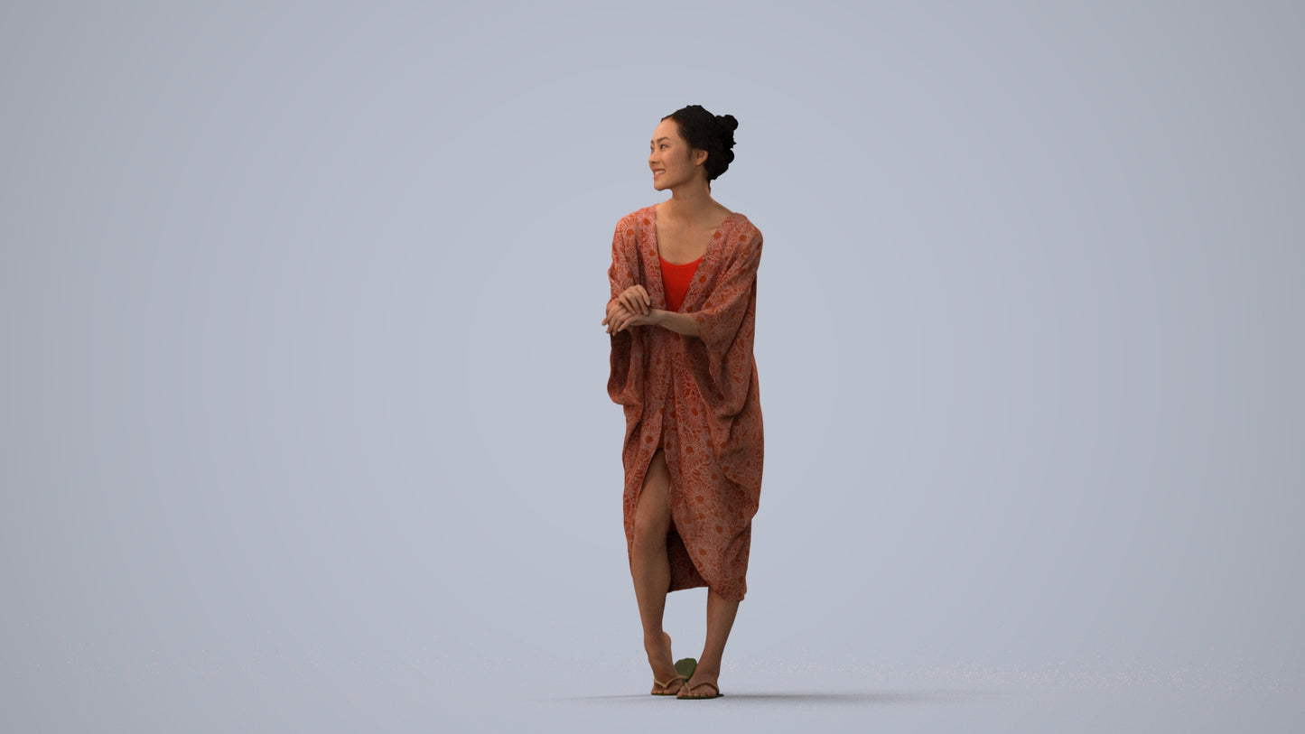 photogrammetry 3D woman casual walking, realistic human model archviz FBX, three-quarter view render