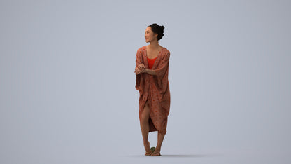 photogrammetry 3D woman casual walking, realistic human model archviz FBX, three-quarter view render