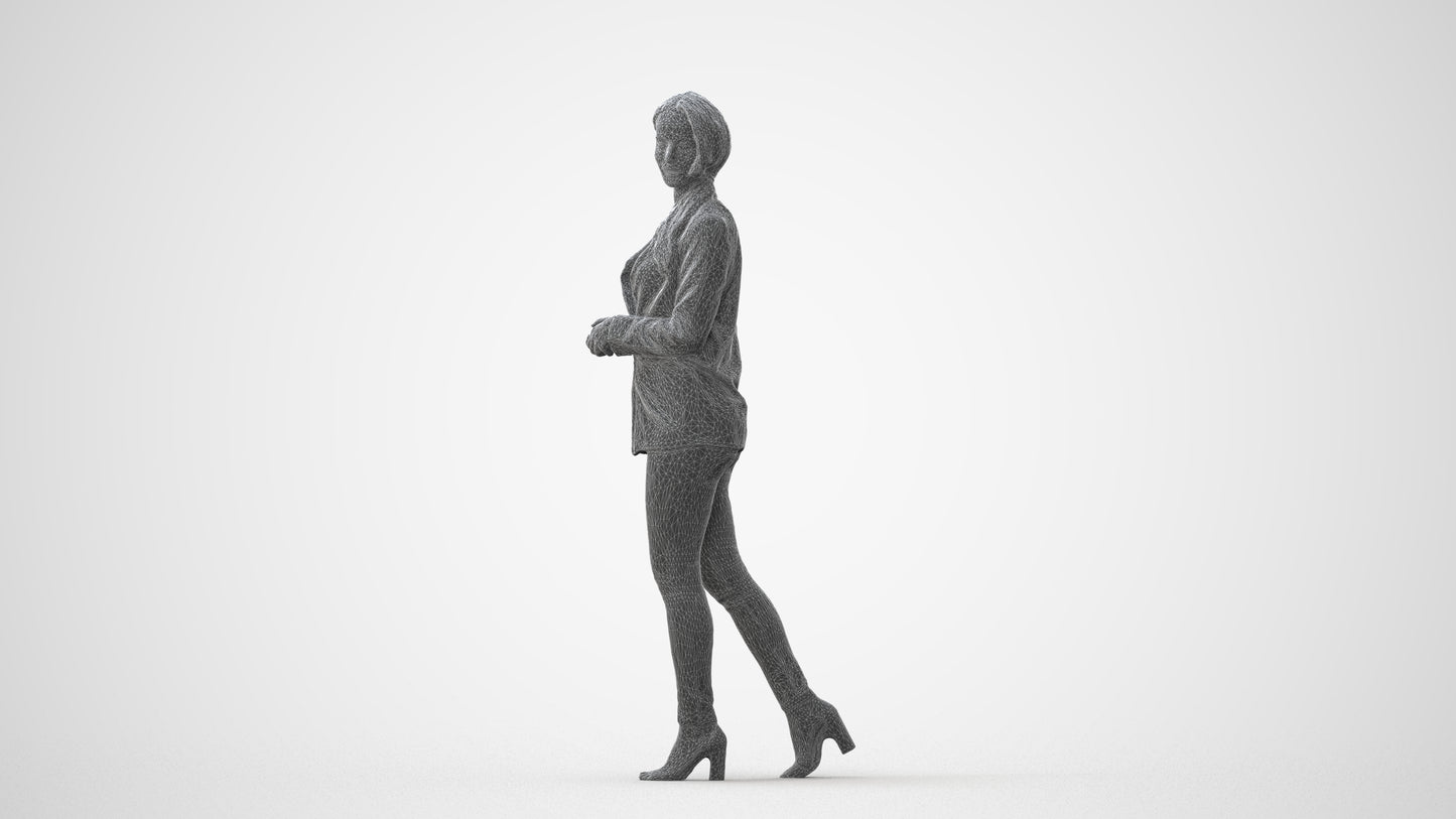 realistic 3D human woman business walking, archviz people FBX OBJ for Blender, square thumbnail