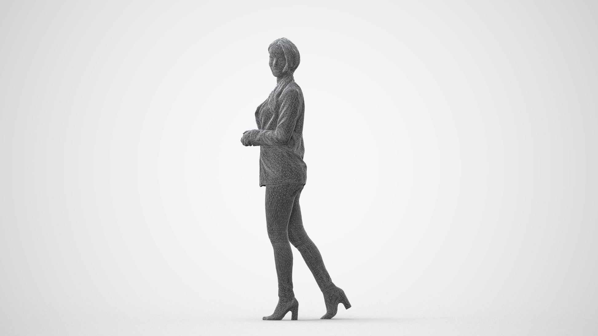 realistic 3D human woman business walking, archviz people FBX OBJ for Blender, square thumbnail
