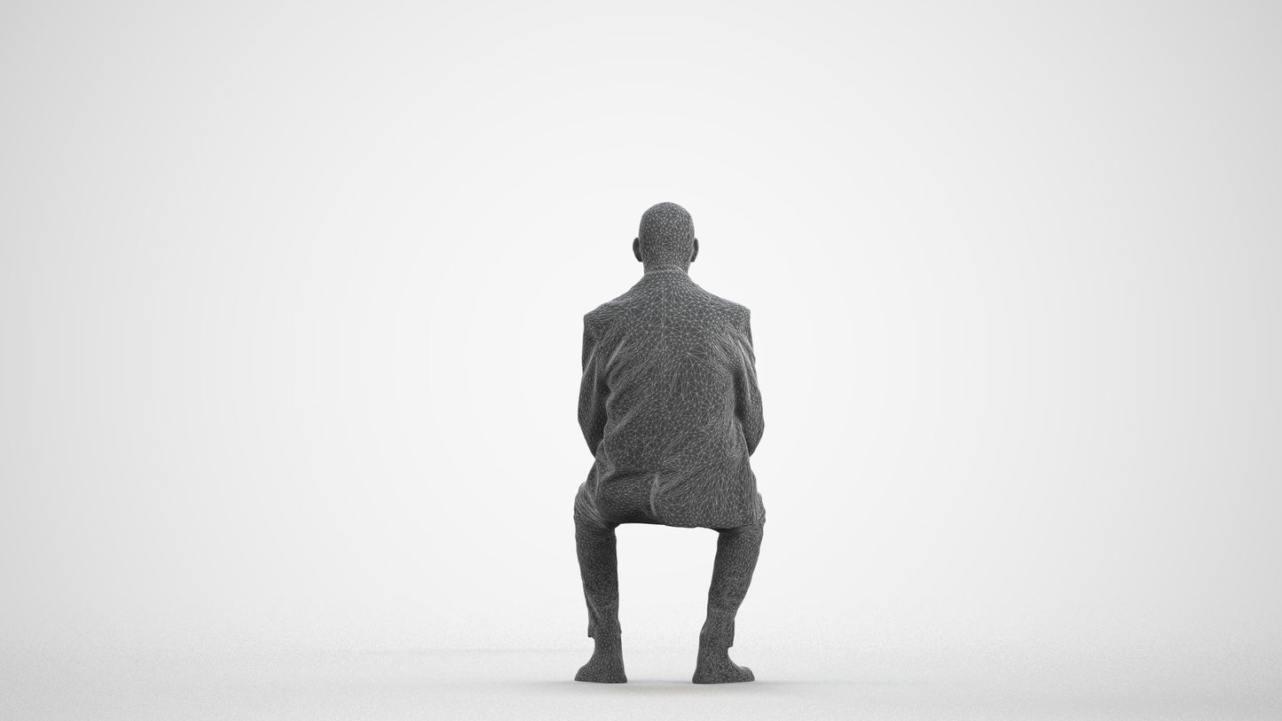 scanned 3D senior man business, photogrammetry people for Enscape and V-Ray, wireframe front view
