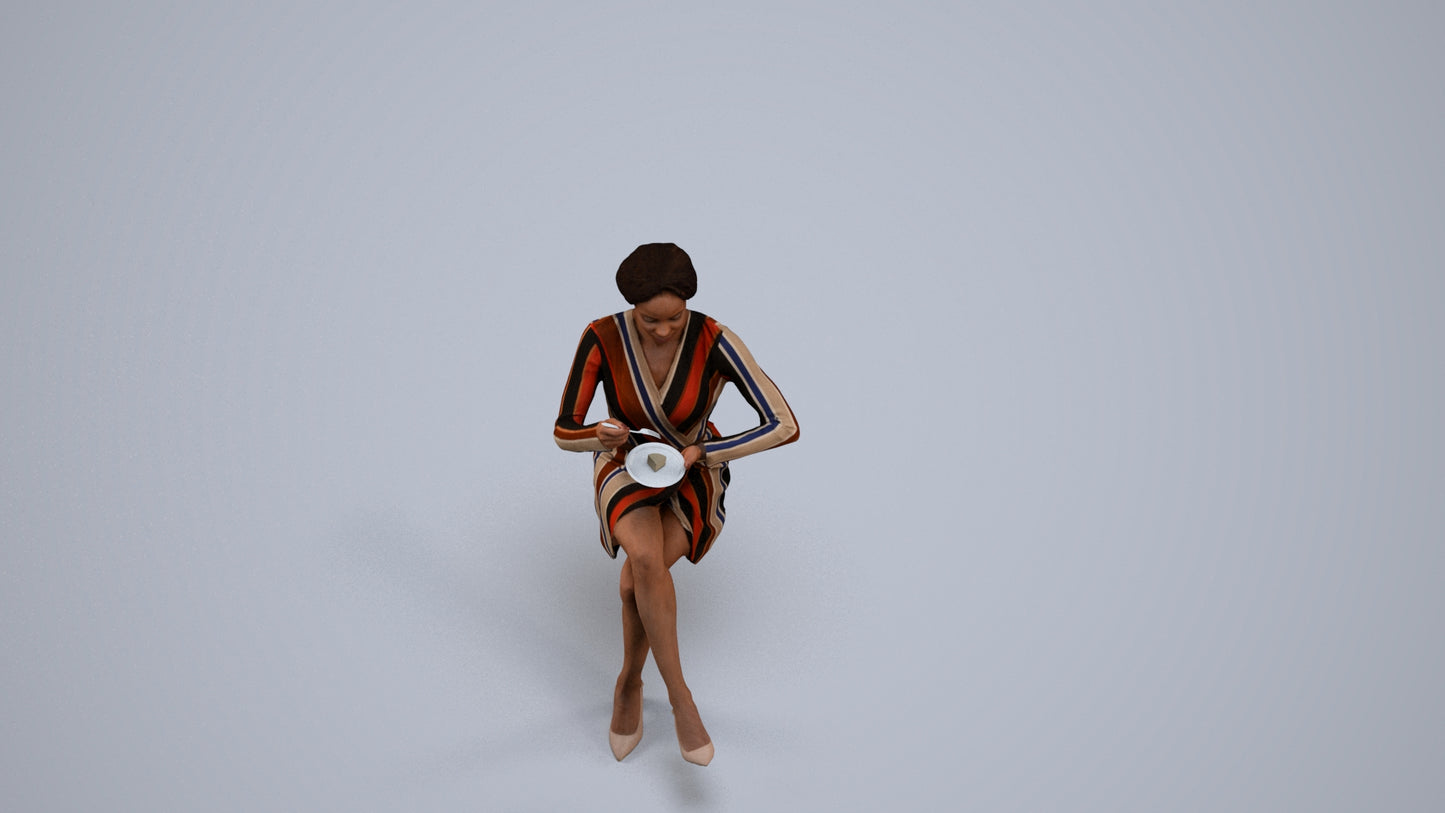 scanned 3D woman casual sitting, photogrammetry people for Enscape and V-Ray, back view render