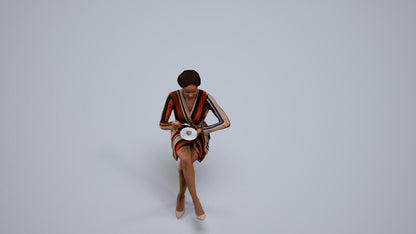 scanned 3D woman casual sitting, photogrammetry people for Enscape and V-Ray, back view render