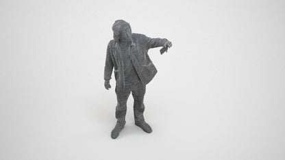 3D human model man casual standing, photogrammetry scanned person for archviz, wireframe three-quarter view
